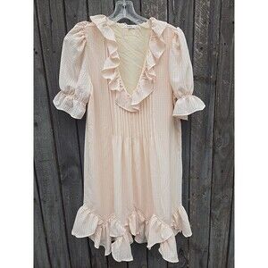 Tularosa Women’s Blush Pink Ruffle Mini Dress Size M Boho Puff Sleeve V-Neck